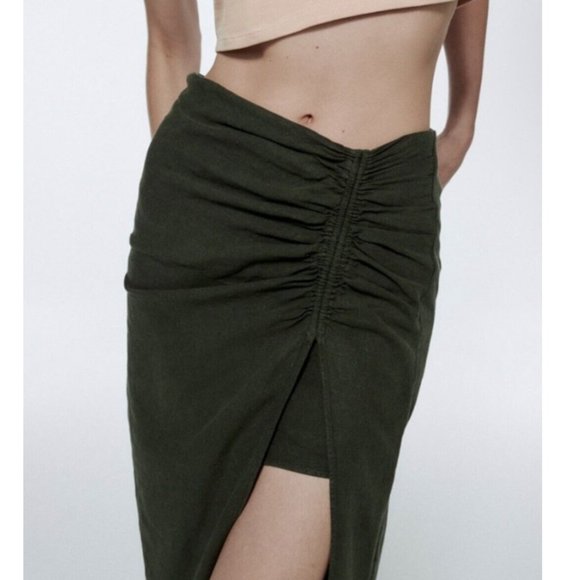 Zara Linen Skirt Olive - Picture 2 of 4